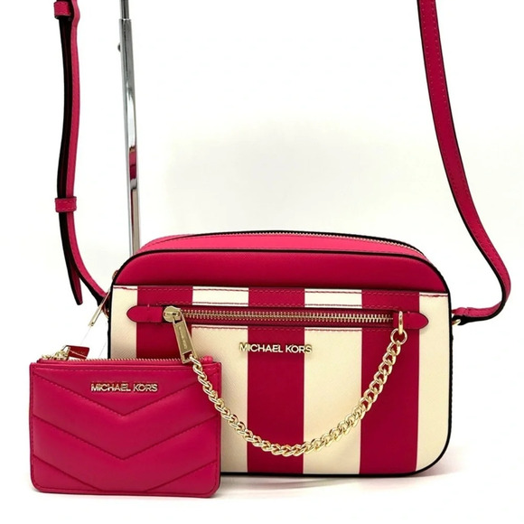 Michael Kors Jet Set Travel Small Top Zip Coin Pouch w ID Holder Electric Pink